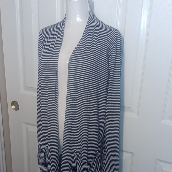 New! LOFT Navy and White Striped Open Cardigan - Picture 4 of 9